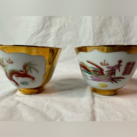 Vintage Chinese Jingdezhen porcelain phoenix dragon tea bowl - Picture 3 of 8